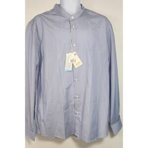 MNG Mango Slim Fit Blue Stripe Band Collar‎ Shirt XL NWT Minimalist